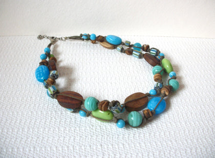 Vintage Bohemian Glass Wood Necklace 101620