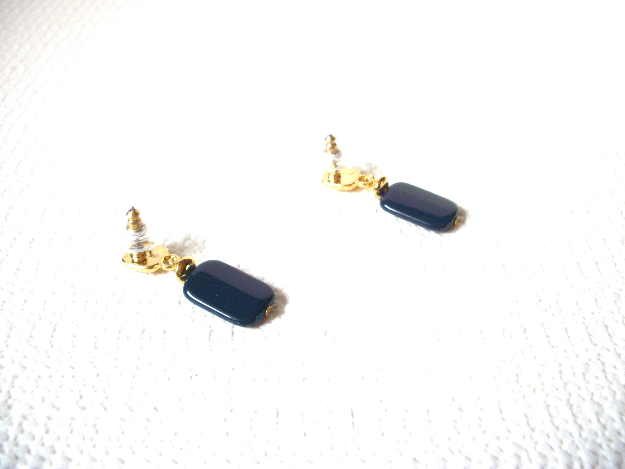 Retro Gold Navy Blue Lucite Earrings 101620