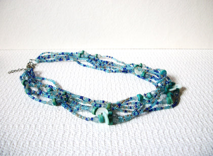 Vintage Blue Glass Shell Necklace 73020
