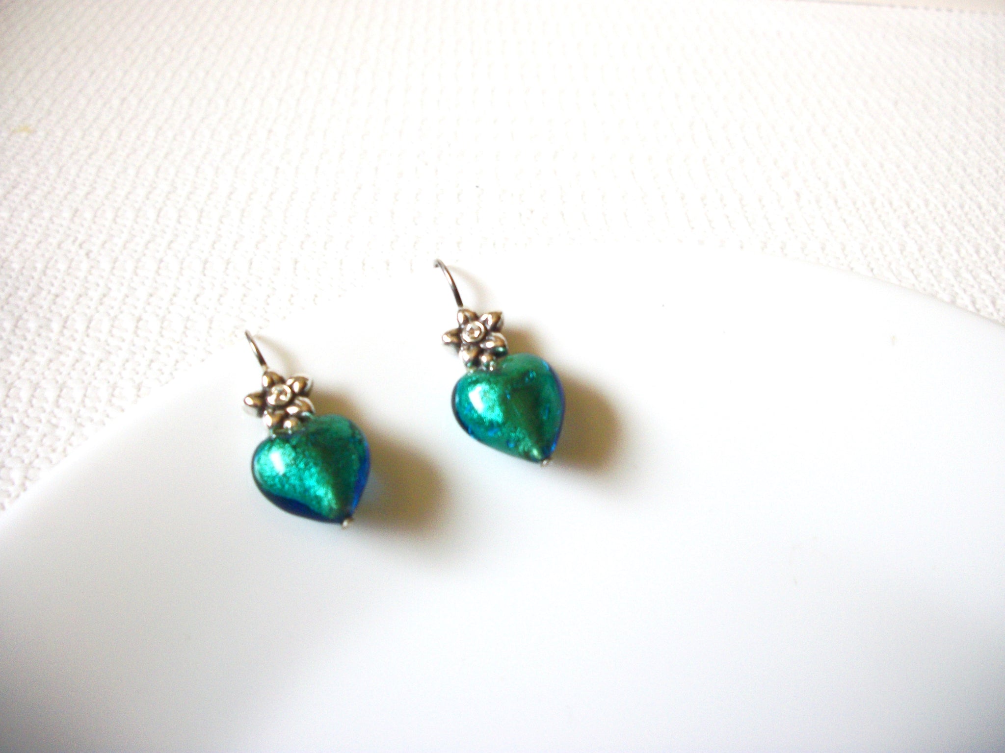 Vintage Turquoise Green Glass Earrings 80320