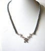 Vintage Gray Glass Pearls Rhinestone Necklace 80520