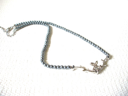 Vintage Gray Glass Pearls Rhinestone Necklace 80520