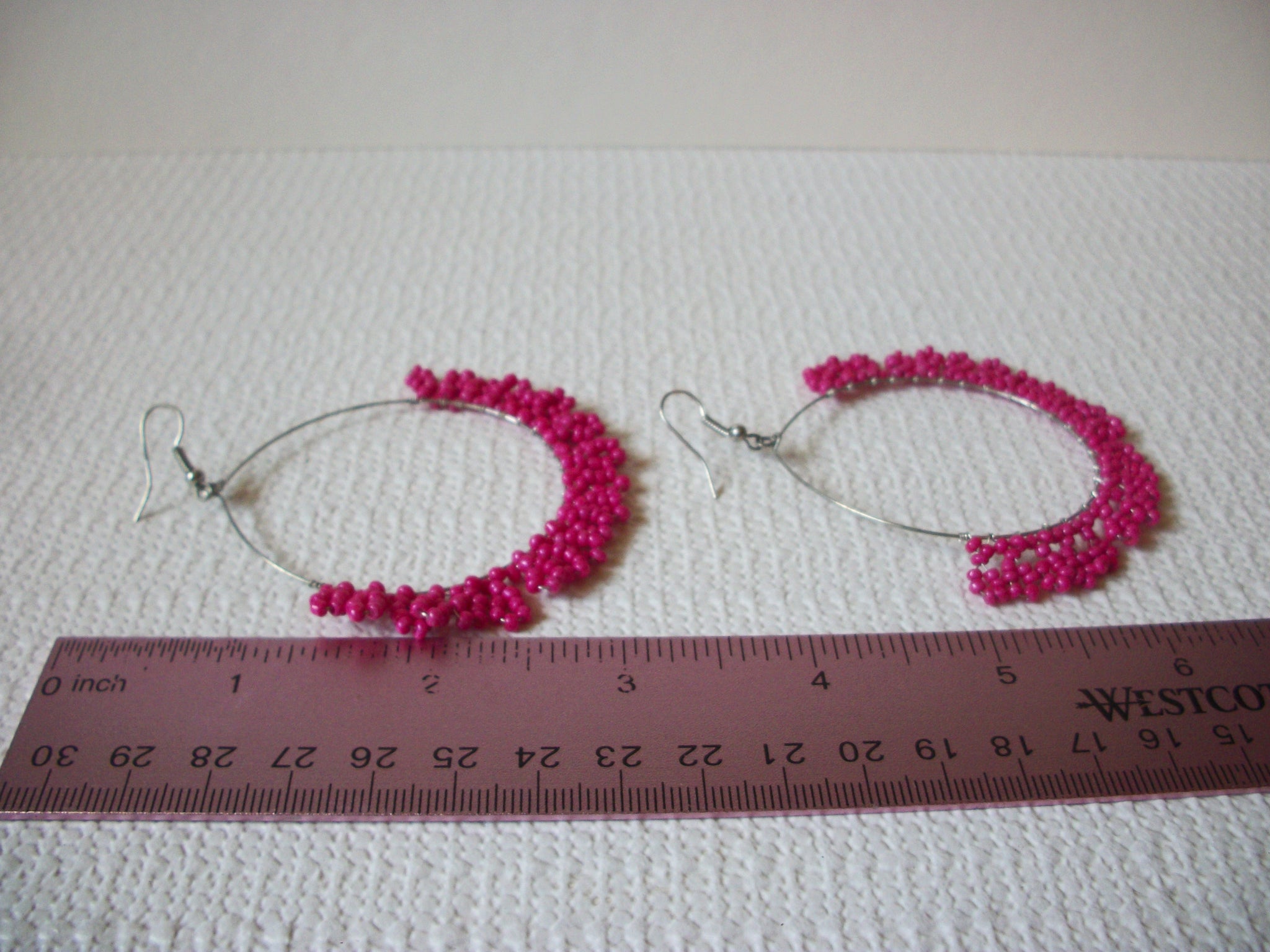 Large Retro Hot Pink Hoop Earrings 80720