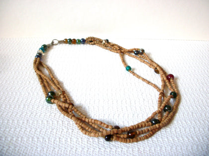 Vintage Wood Glass Necklace 81120