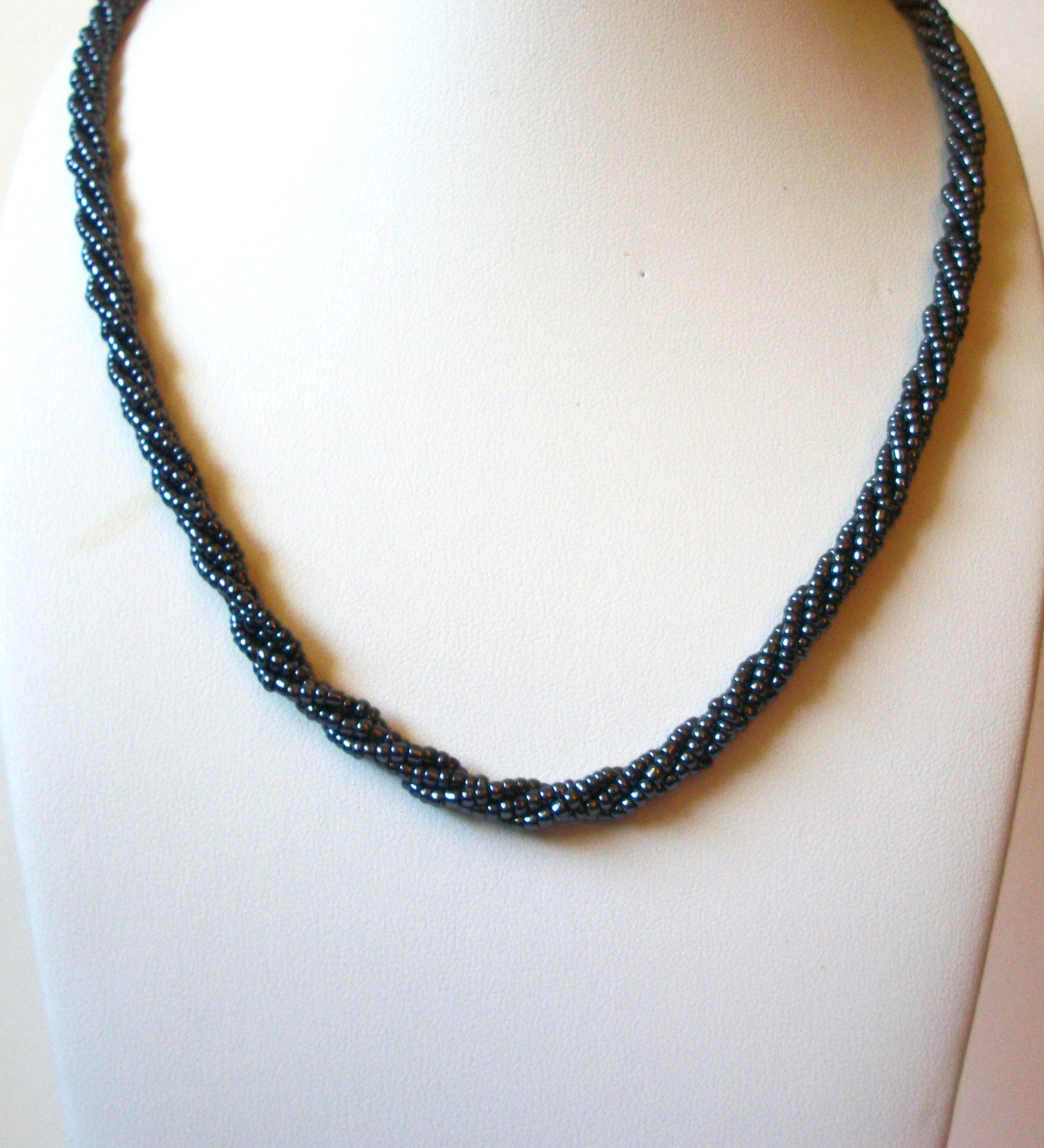 Vintage Dark Silver Glass Necklace 81320