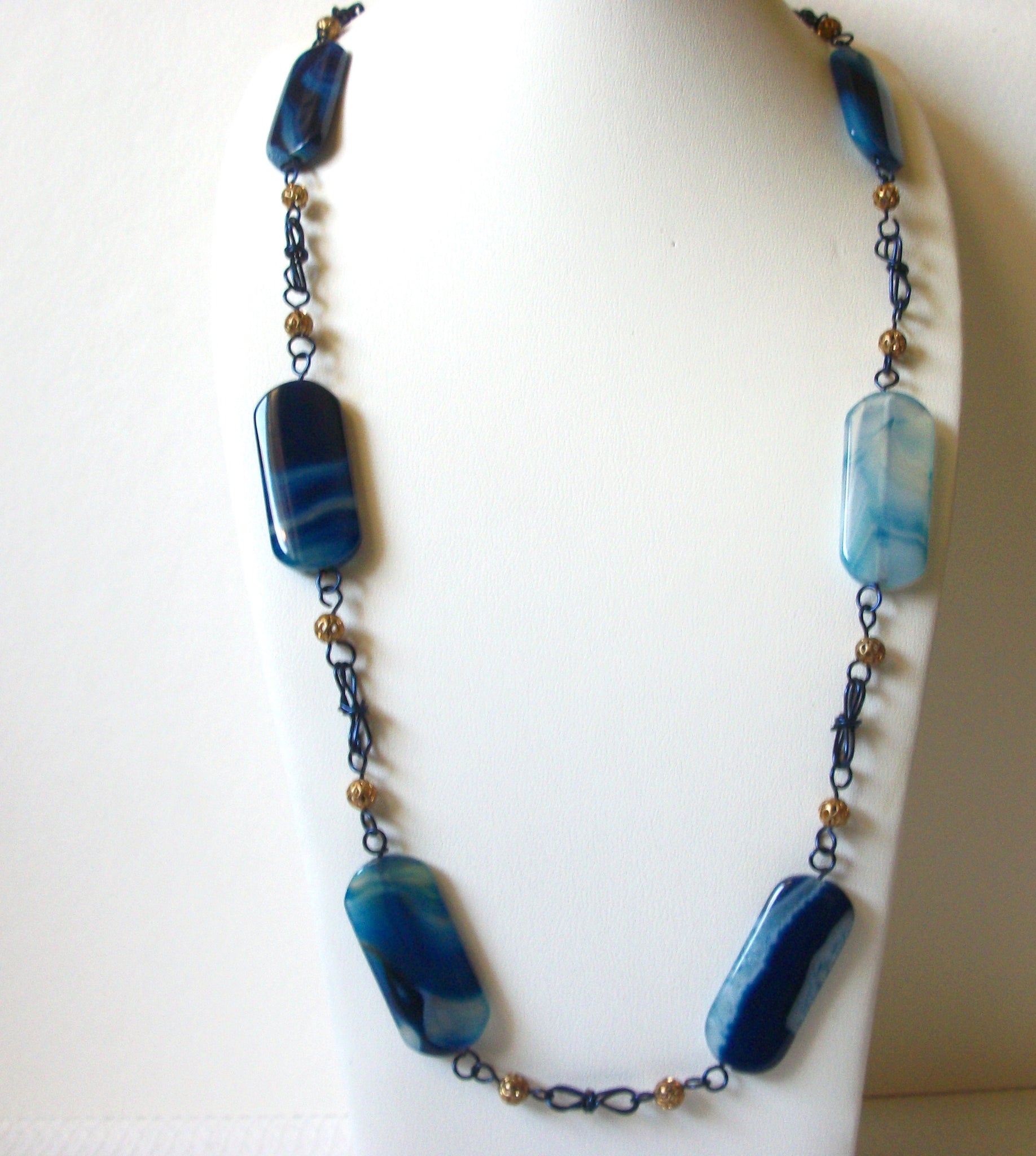 Vintage Ocean Blues Glass Necklace 81520