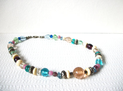 Vintage Colorful Glass Bone Horn Necklace 81620
