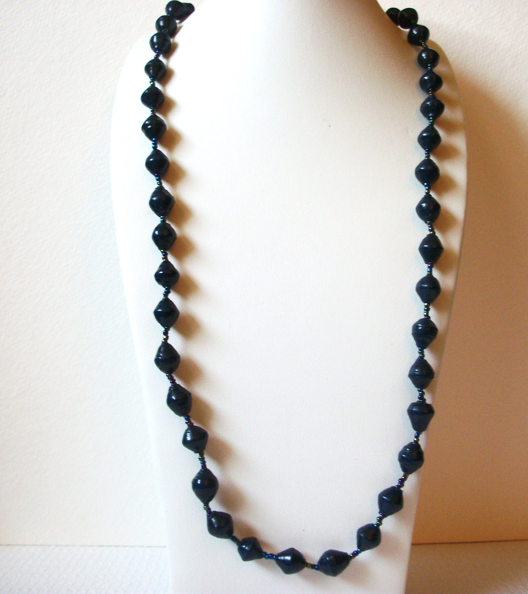 African Midnight Blue Paper Beads Necklace 81820