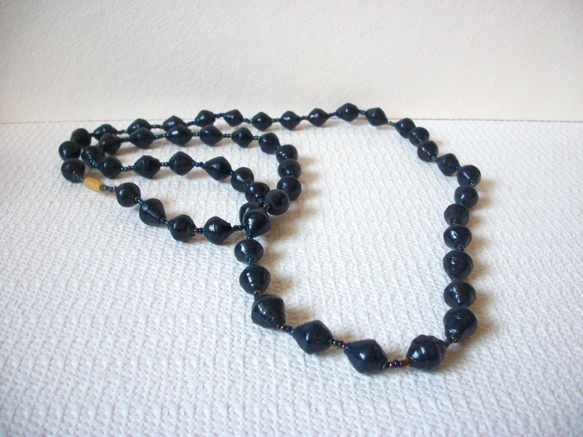 African Midnight Blue Paper Beads Necklace 81820