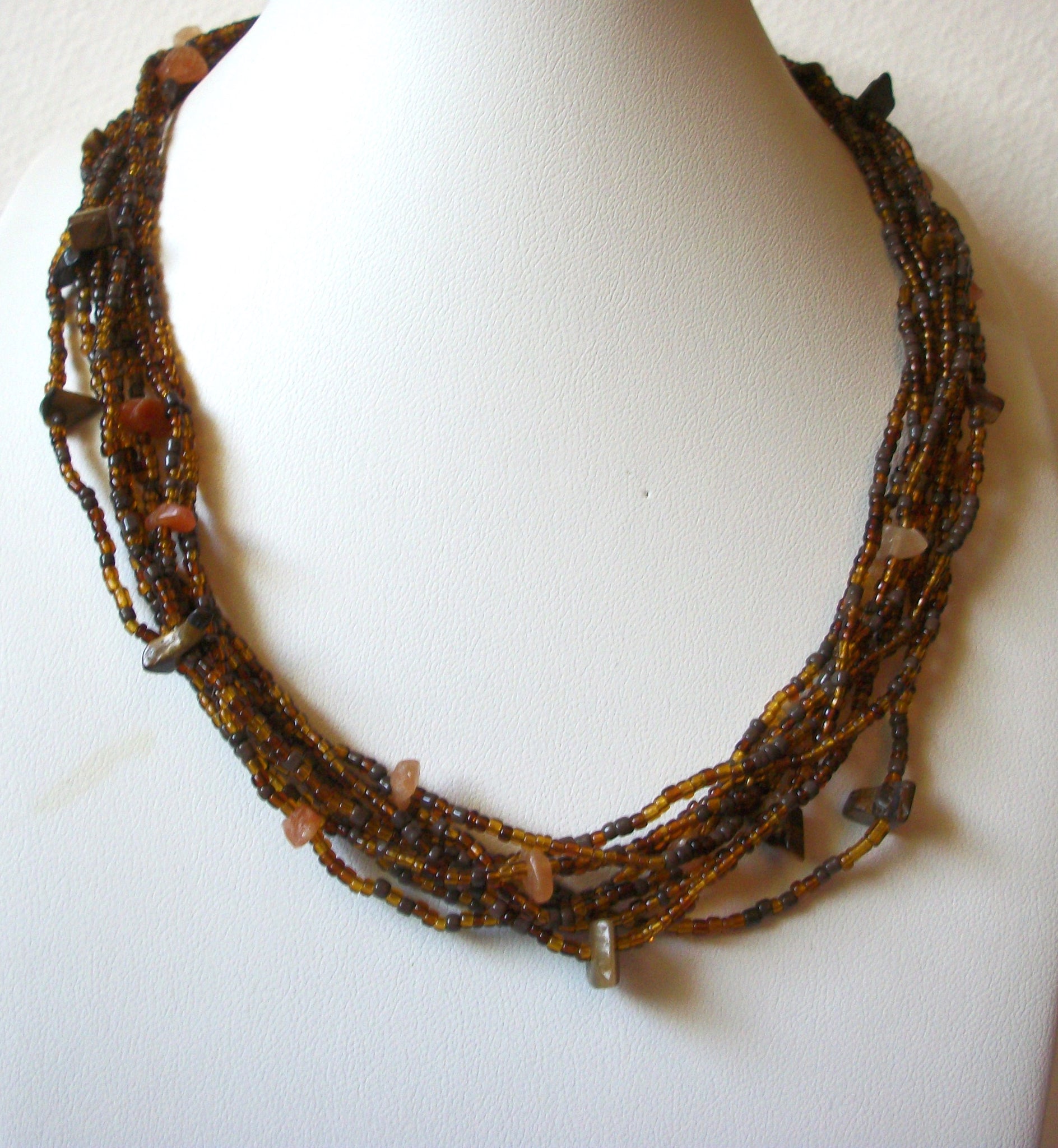 Vintage Brown Amber Glass Shell Necklace 81920