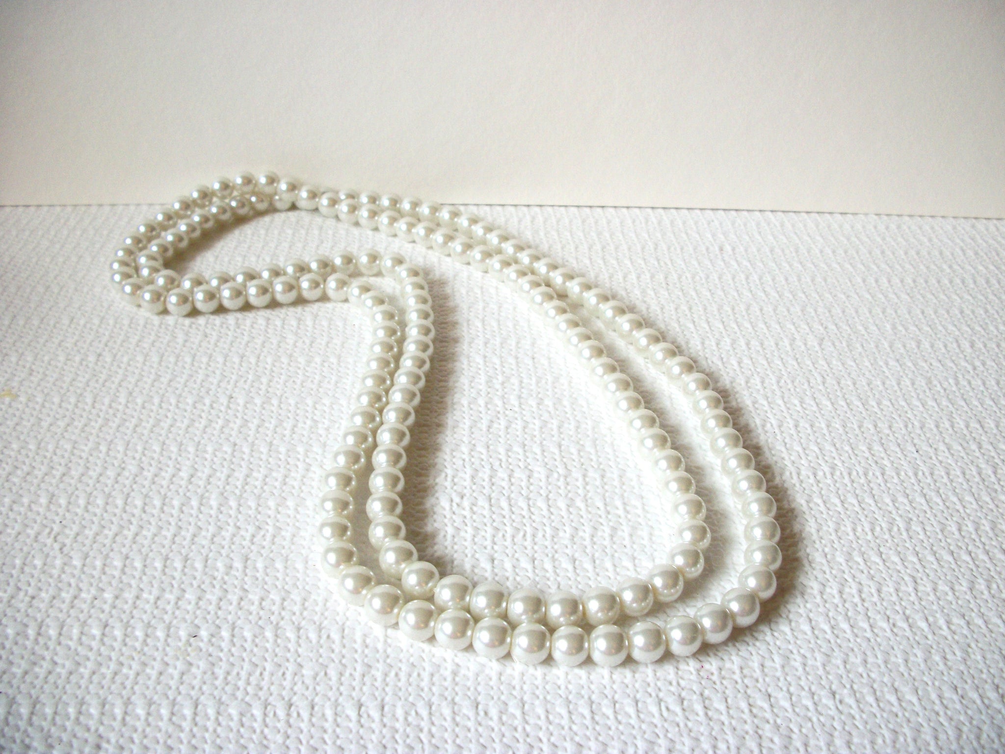 Vintage Long Glass Pearl Necklace 82020
