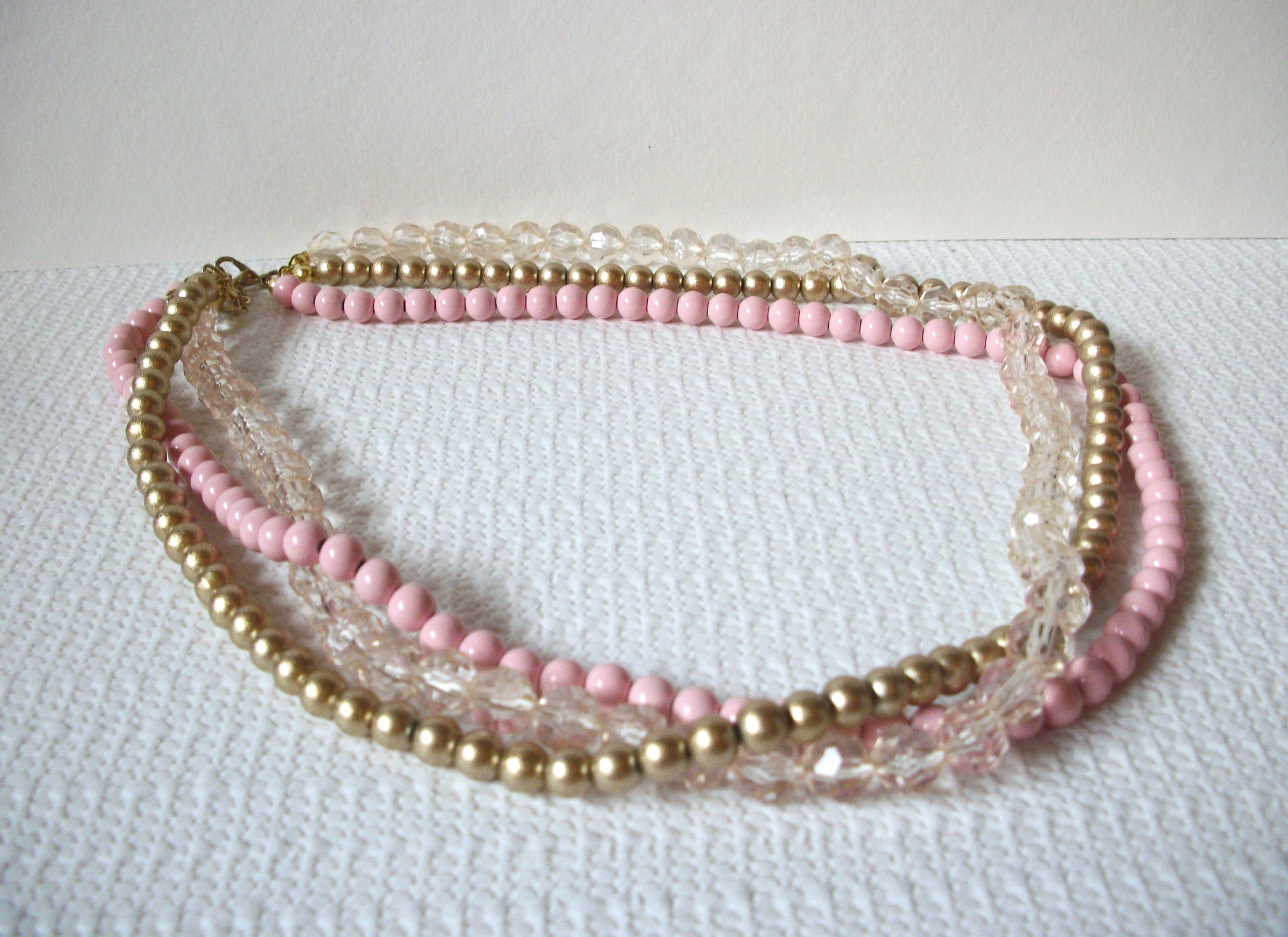Vintage Pink Clear Gold Necklace 82120