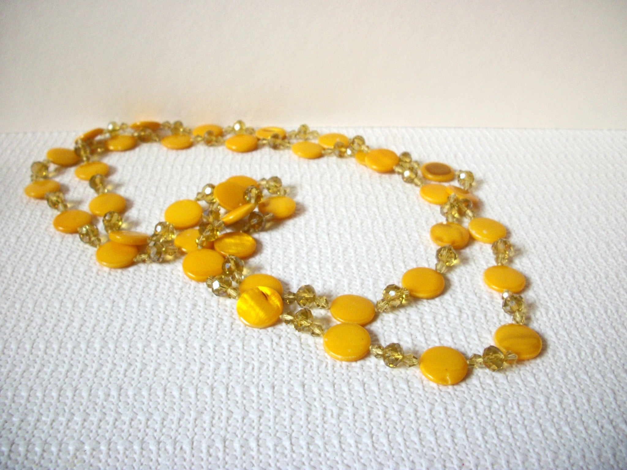 Vintage Yellow Glass Shell Necklace 82220