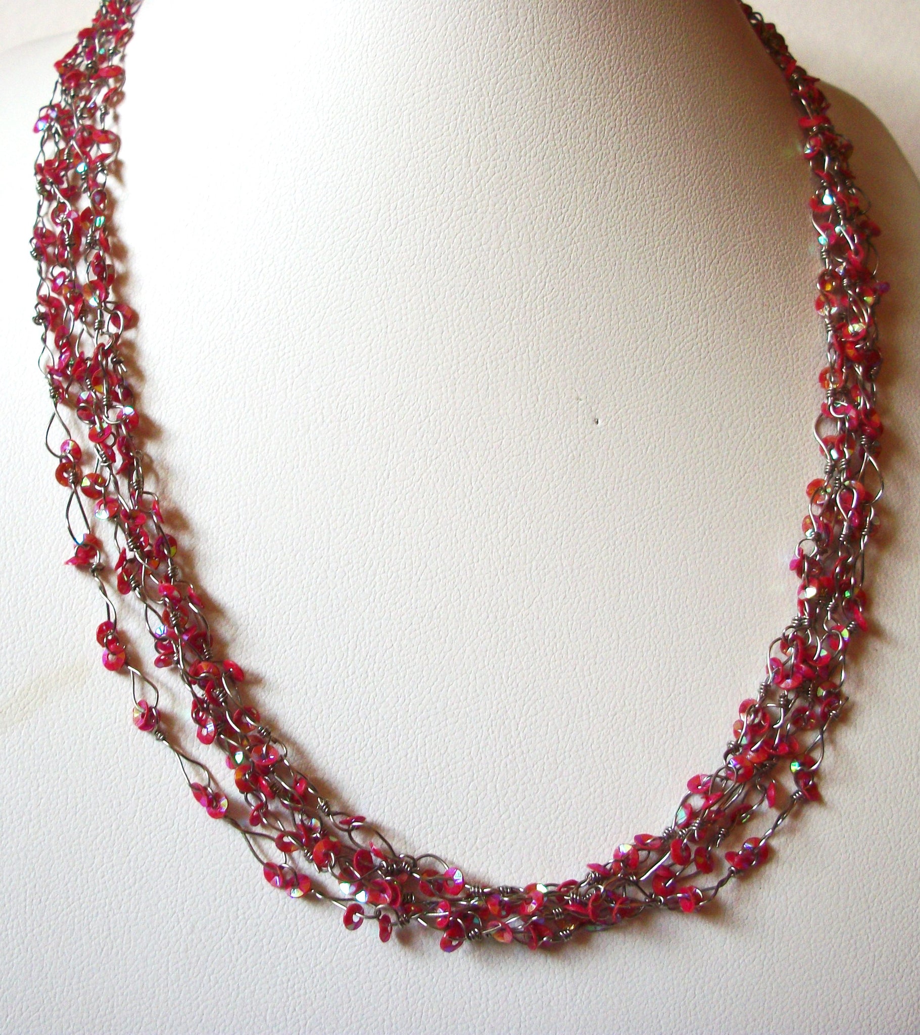 Vintage Red Silver Glass Necklace 82220