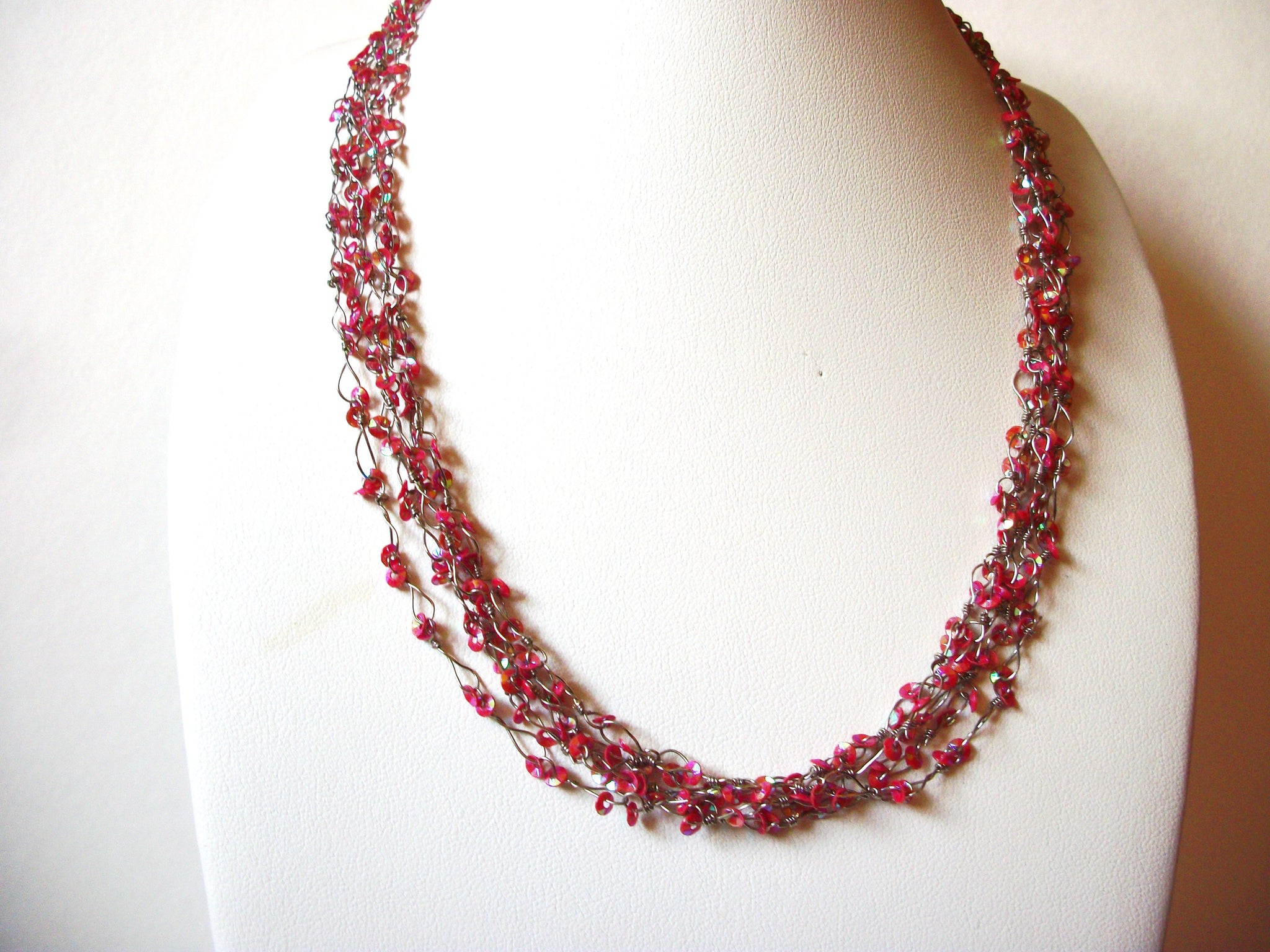 Vintage Red Silver Glass Necklace 82220