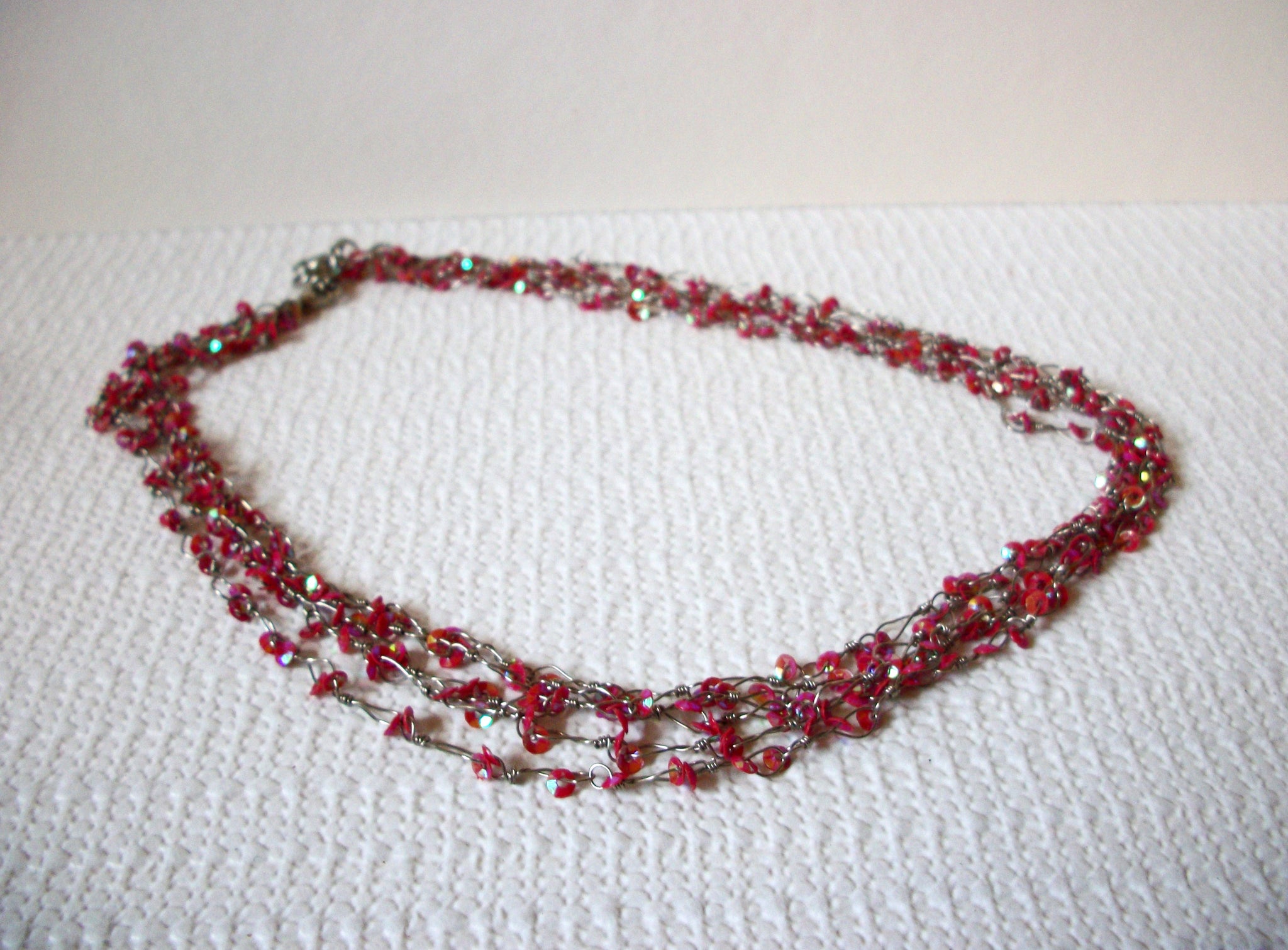 Vintage Red Silver Glass Necklace 82220
