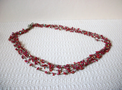 Vintage Red Silver Glass Necklace 82220
