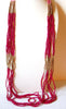 Vintage Glass Beads Fuchsia Pink Gold Necklace 82220