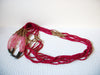 Vintage Glass Beads Fuchsia Pink Gold Necklace 82220