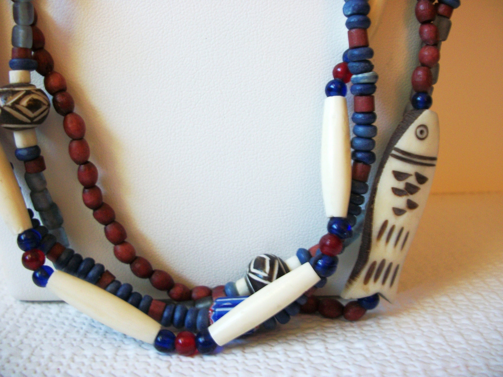 Peruvian Clay Bone Horn Fish Necklace 82320