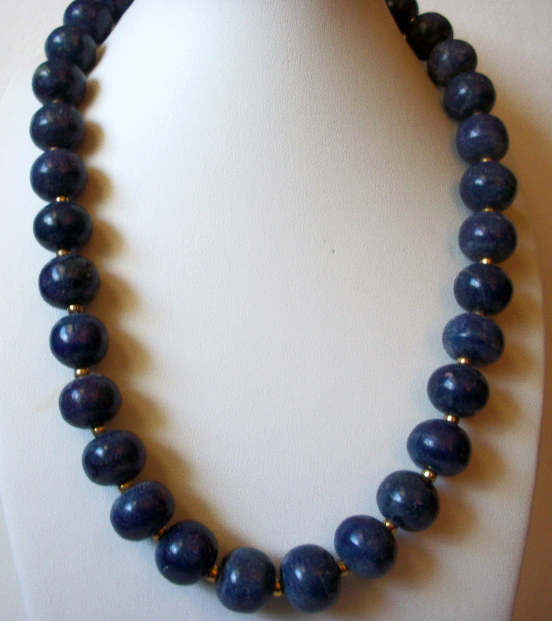 Vintage Heavier Blue Pottery Stones Necklace 82520
