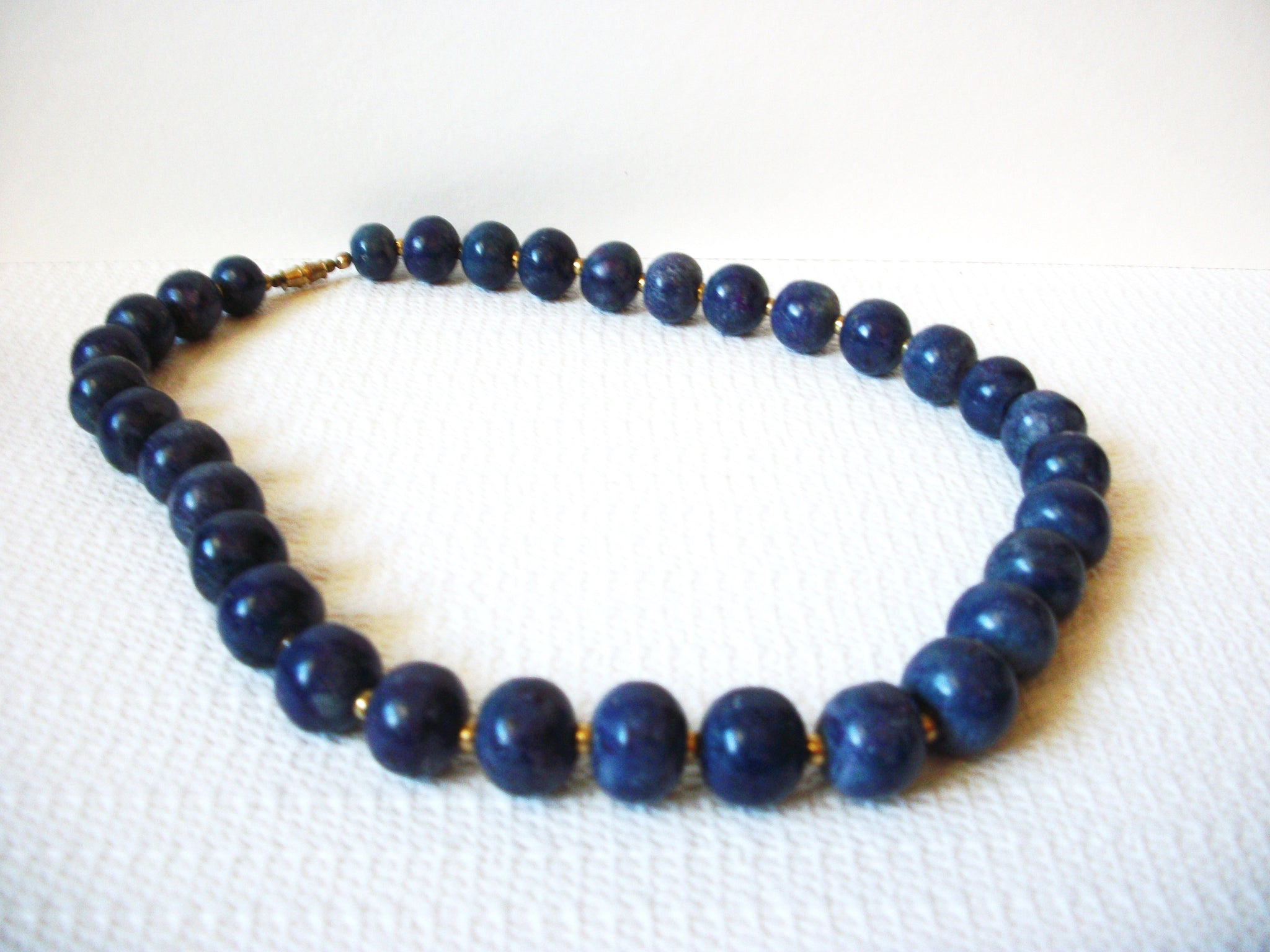 Vintage Heavier Blue Pottery Stones Necklace 82520