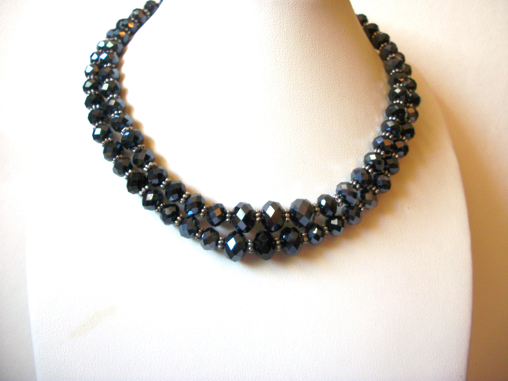 Vintage Darkest Midnight Blue Crystal Necklace Choker 82520