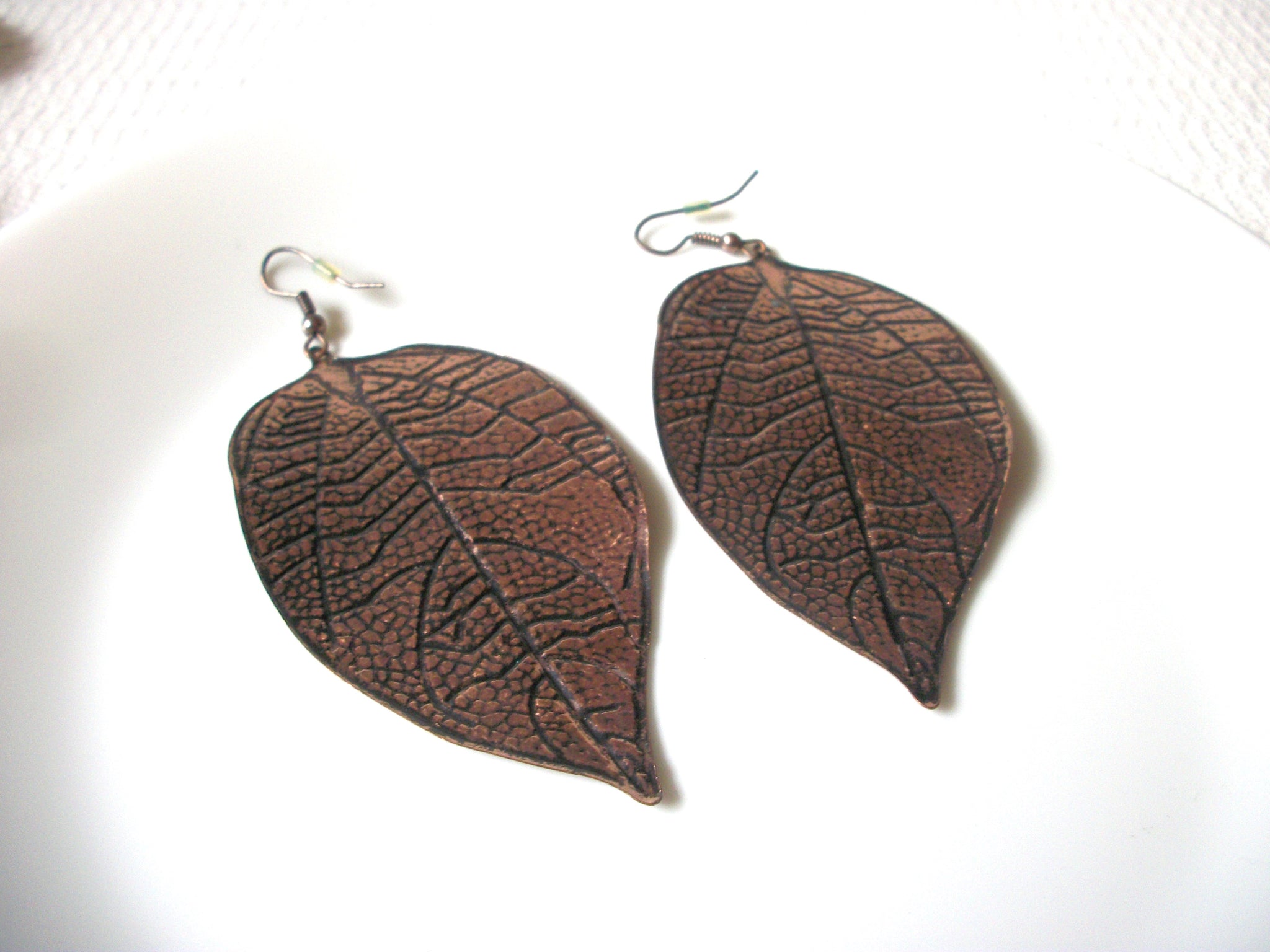 Retro Copper Toned Large Leaf Earrings 82520