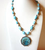 Retro Blue White Stones Necklace 82620