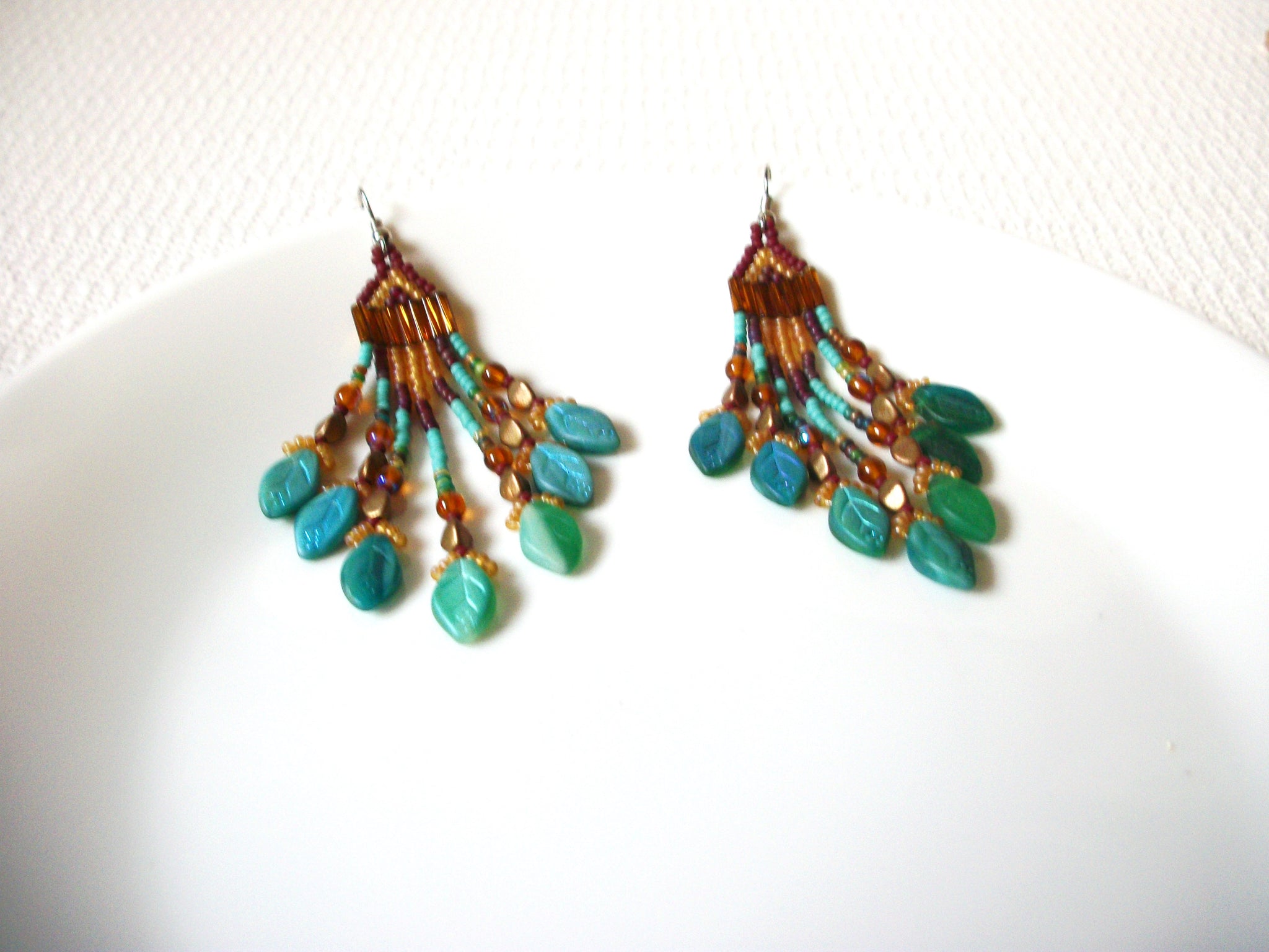 Long Southwestern Lucite Shell Glass Earrings 82720