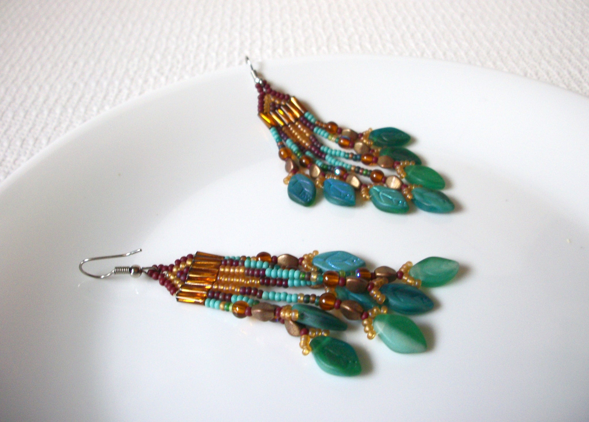 Long Southwestern Lucite Shell Glass Earrings 82720