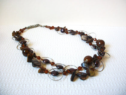 Bohemian Rustic Glass Tigers Eye Shell Necklace 82920