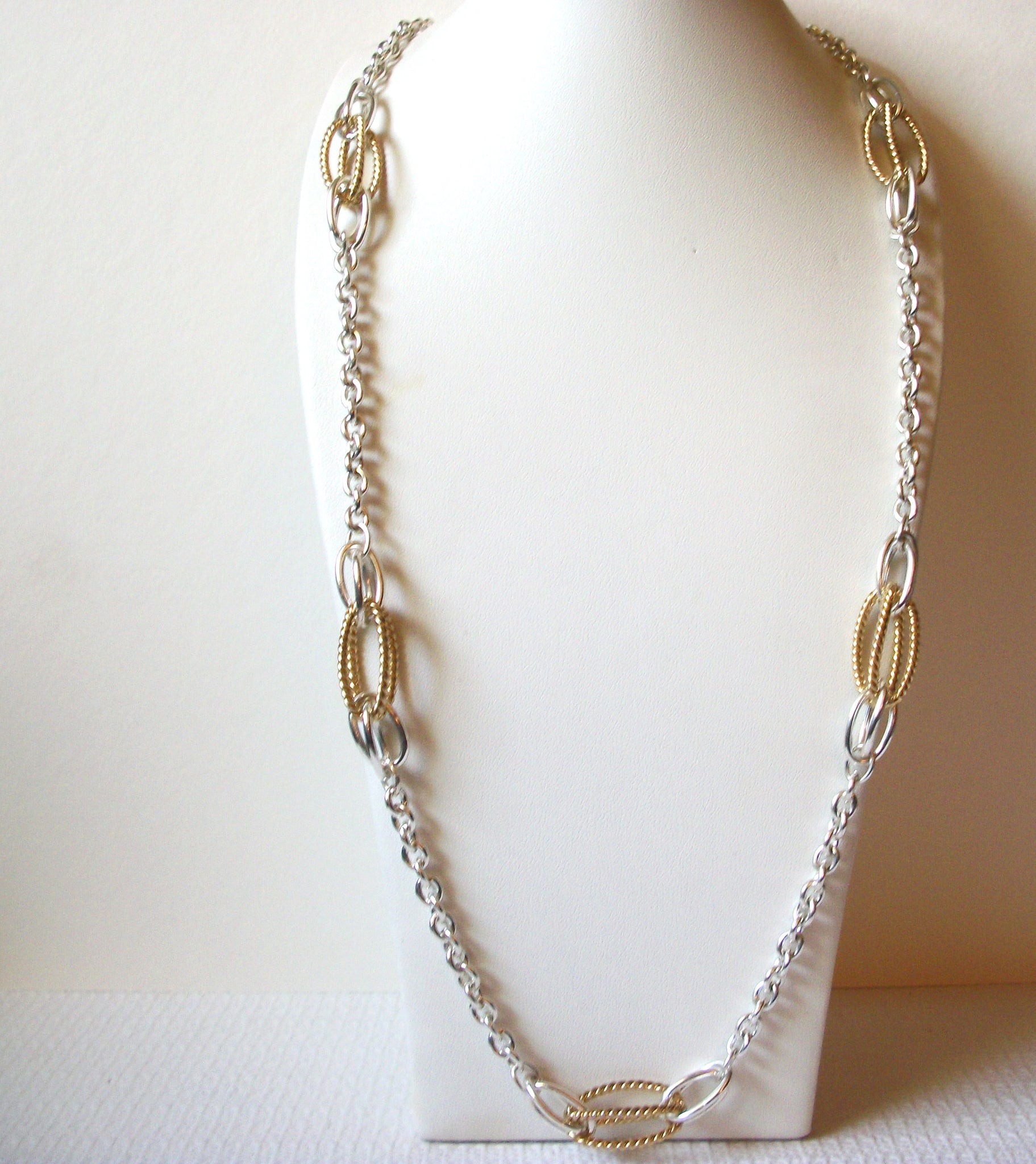 LC Stamped Gold Silver Link Necklace 83020