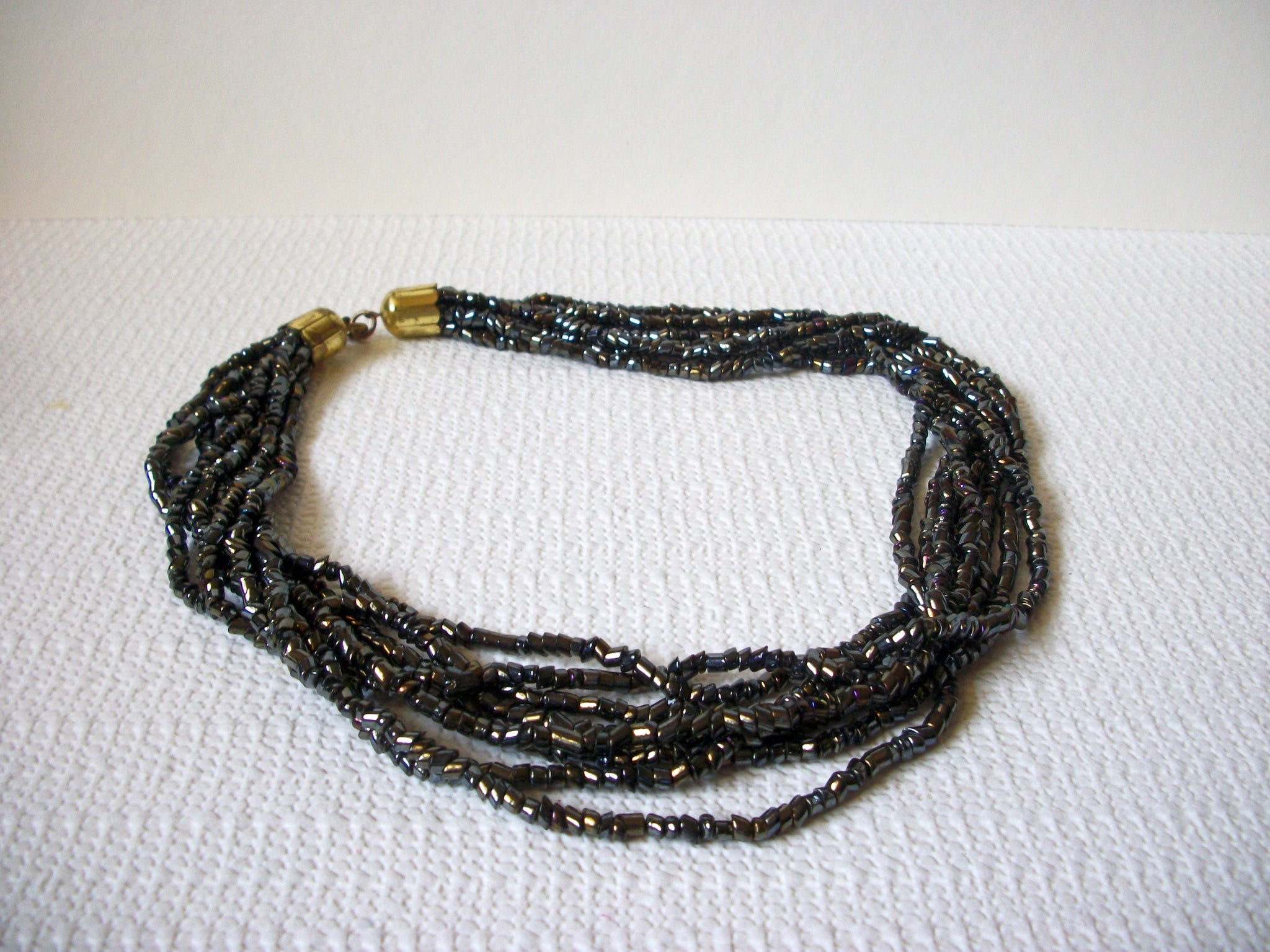 Retro Dark Grey Iridescent Glass Beads Necklace 90920