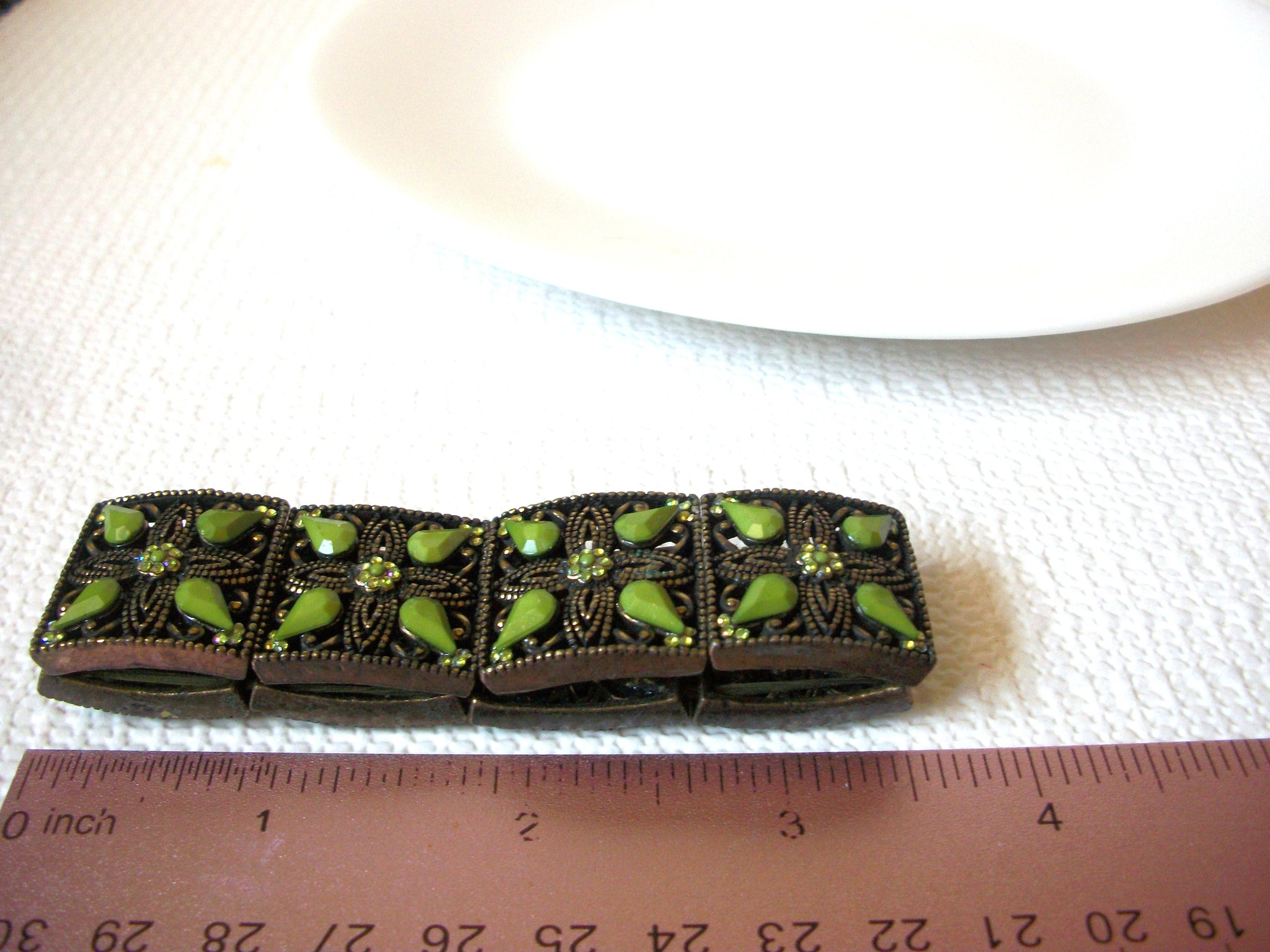 Vintage Bronze Green Rhinestones Bracelet 91020