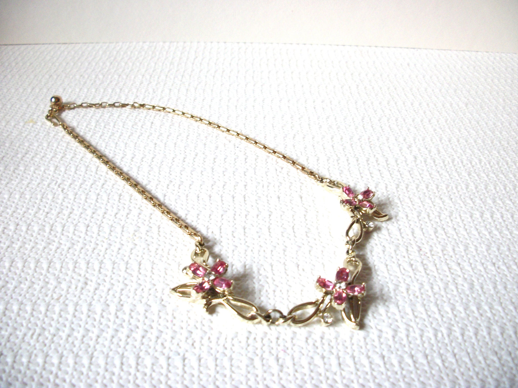 Vintage Gold Pink Rhinestone Necklace 91220