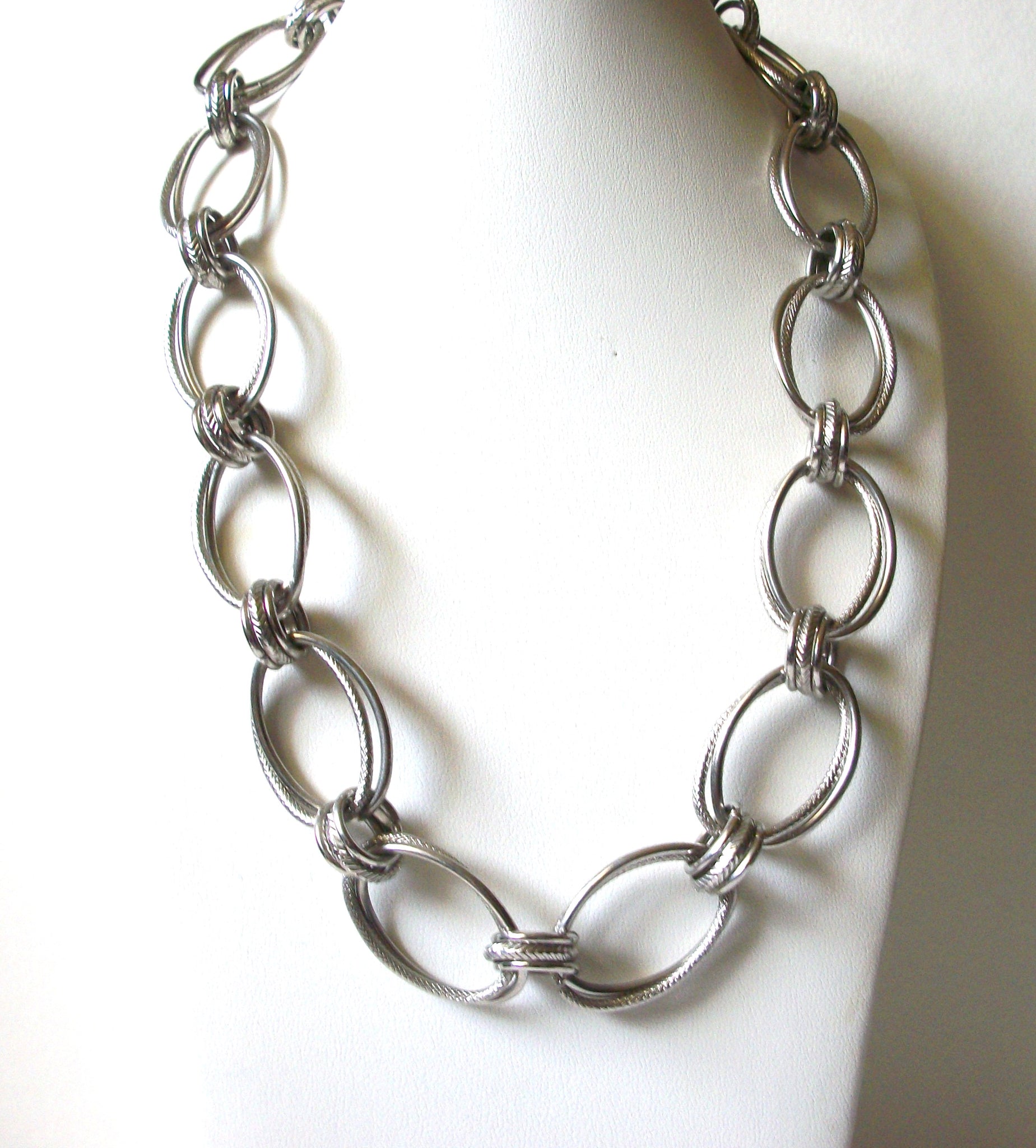 M Stamped Silver Toned Links Necklace 91420
