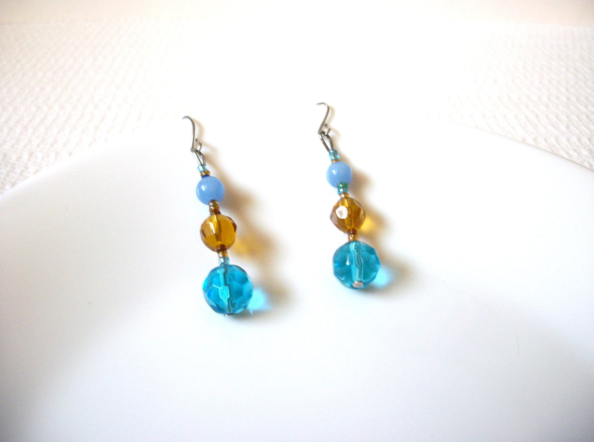 Retro Blue Gold Dangle Glass Earrings 91320