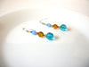 Retro Blue Gold Dangle Glass Earrings 91320