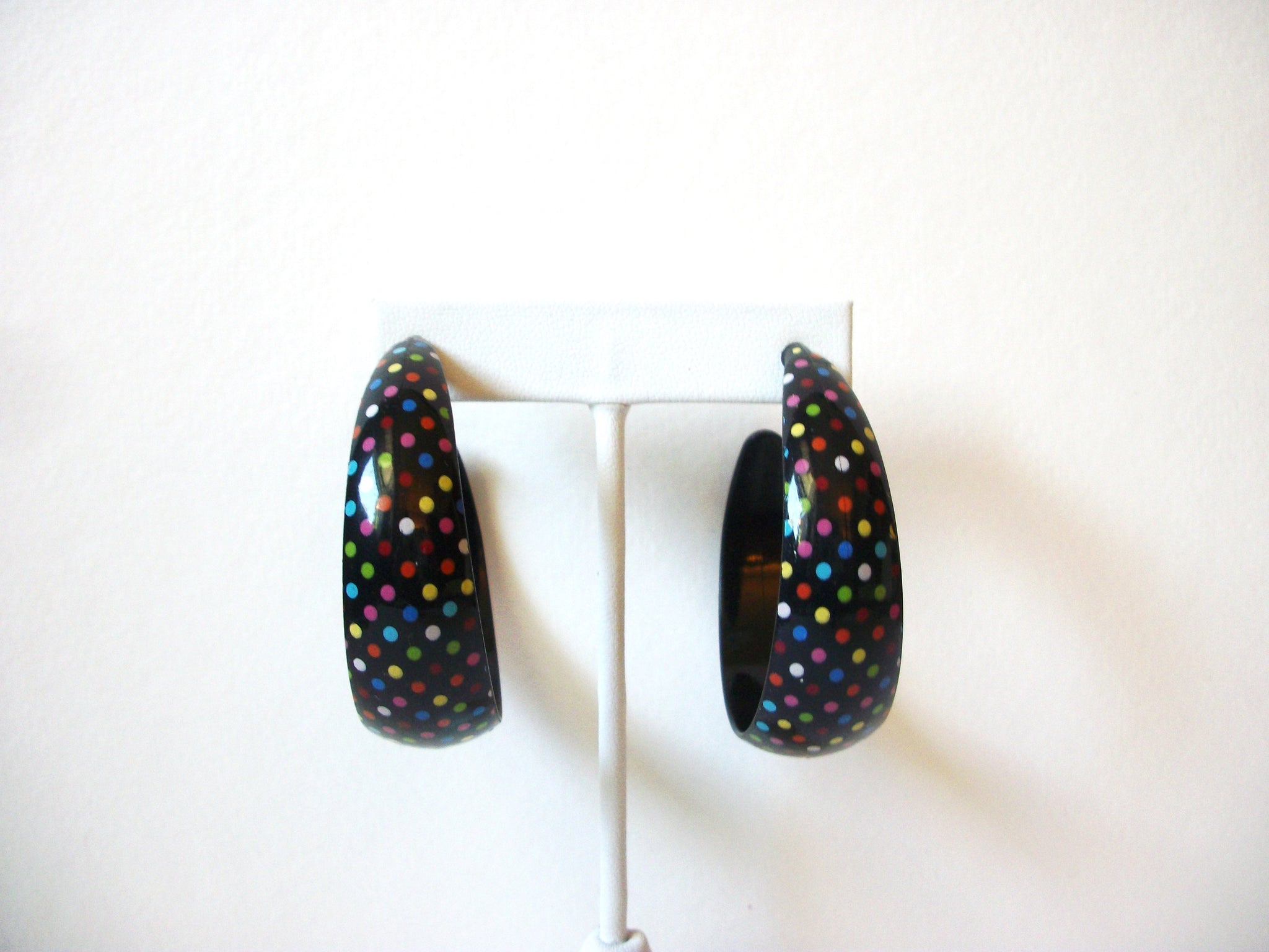 Large Retro Black Dotted Hoop Earrings 91320