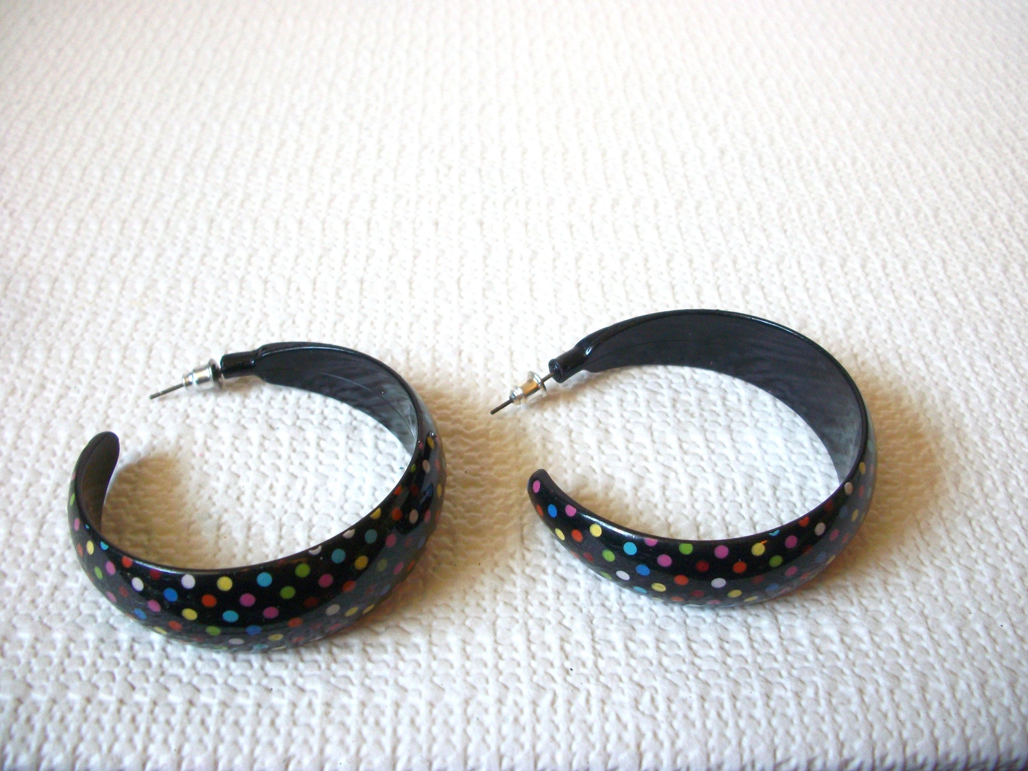 Large Retro Black Dotted Hoop Earrings 91320