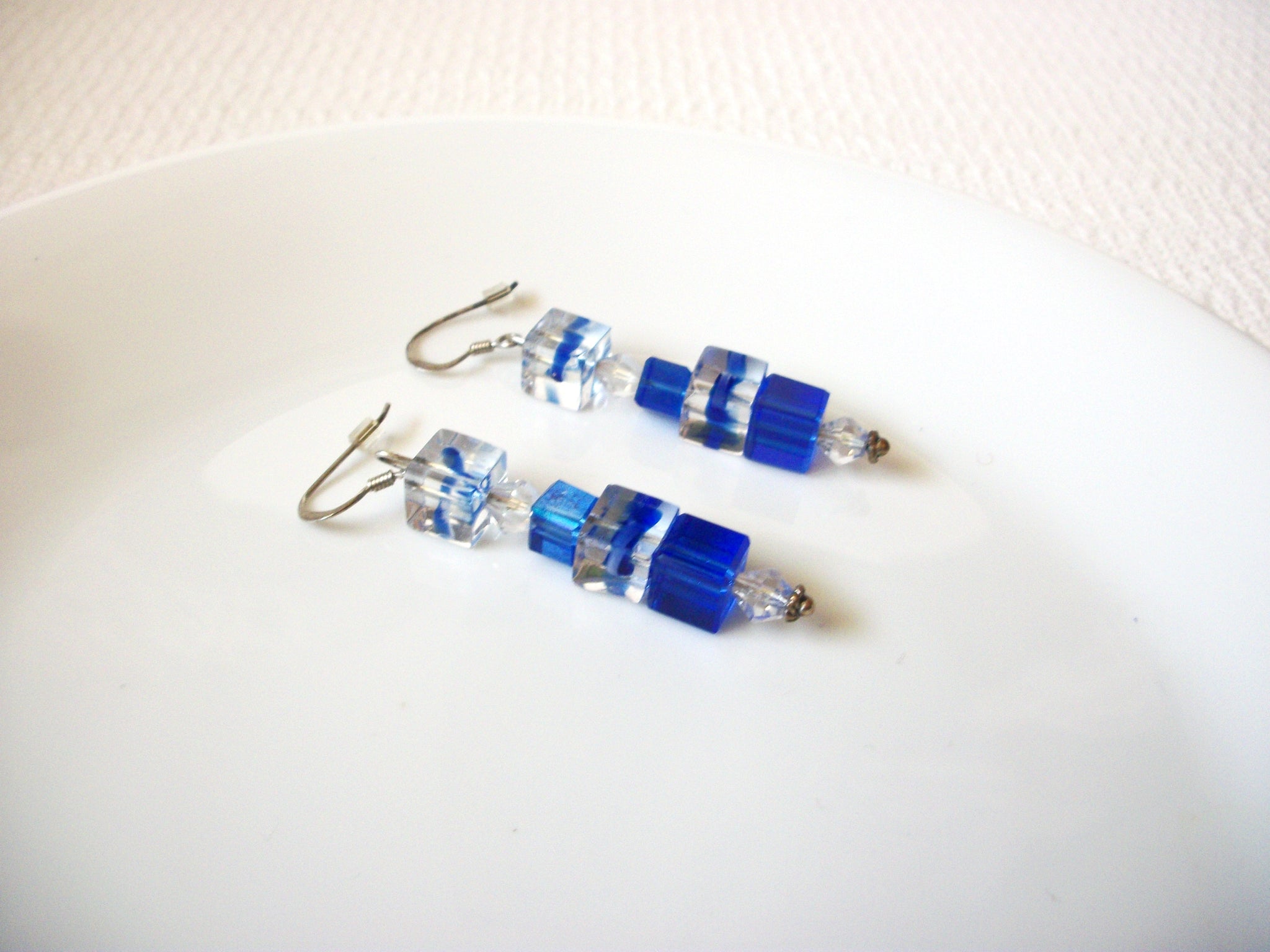 Retro Clear Blue Czech Glass Earrings 91520