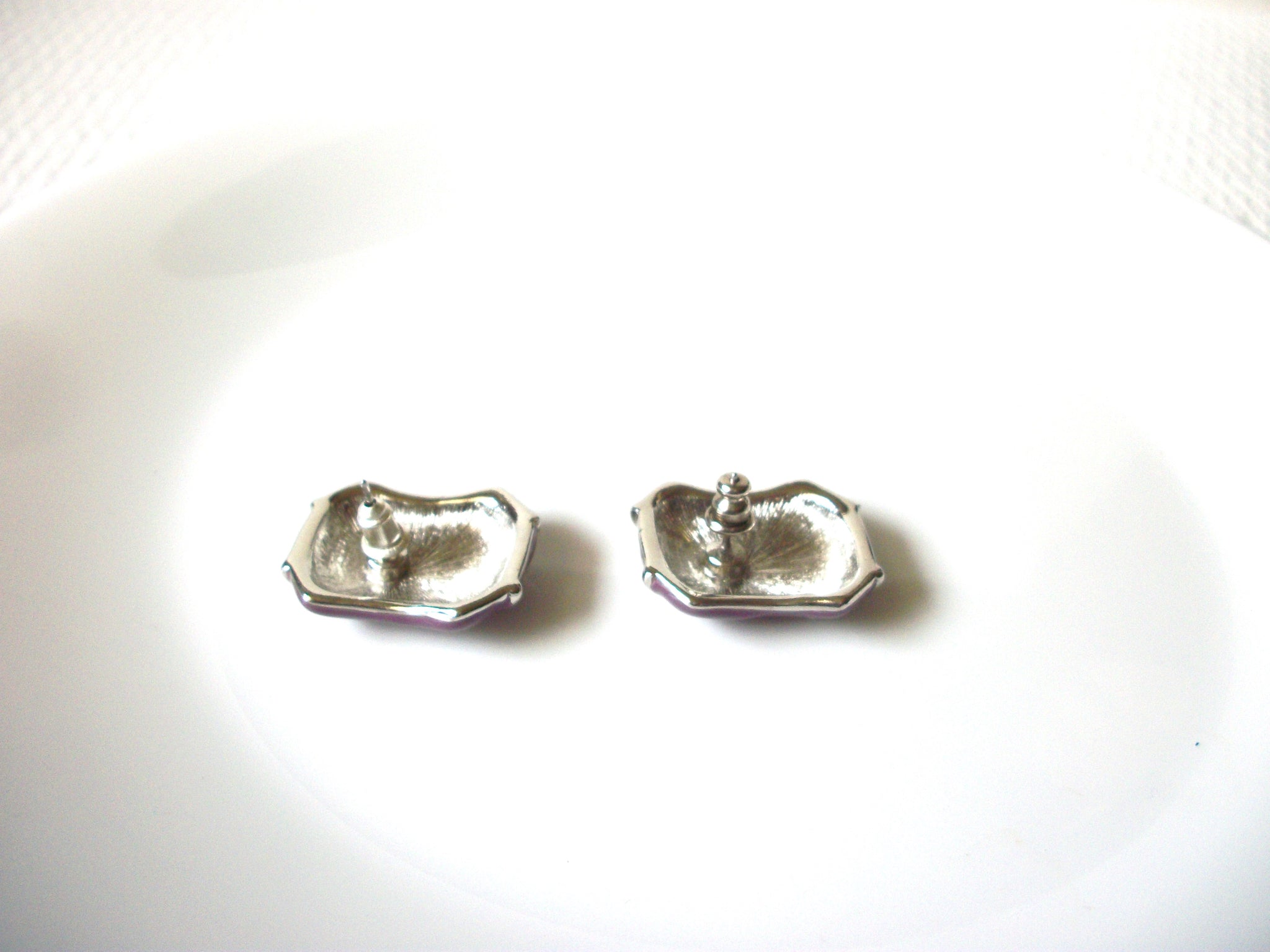 Vintage Silver Plum Enameled Earrings 91520