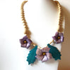 Vintage Wooden Hand Carved Flower Necklace 91720
