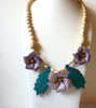 Vintage Wooden Hand Carved Flower Necklace 91720