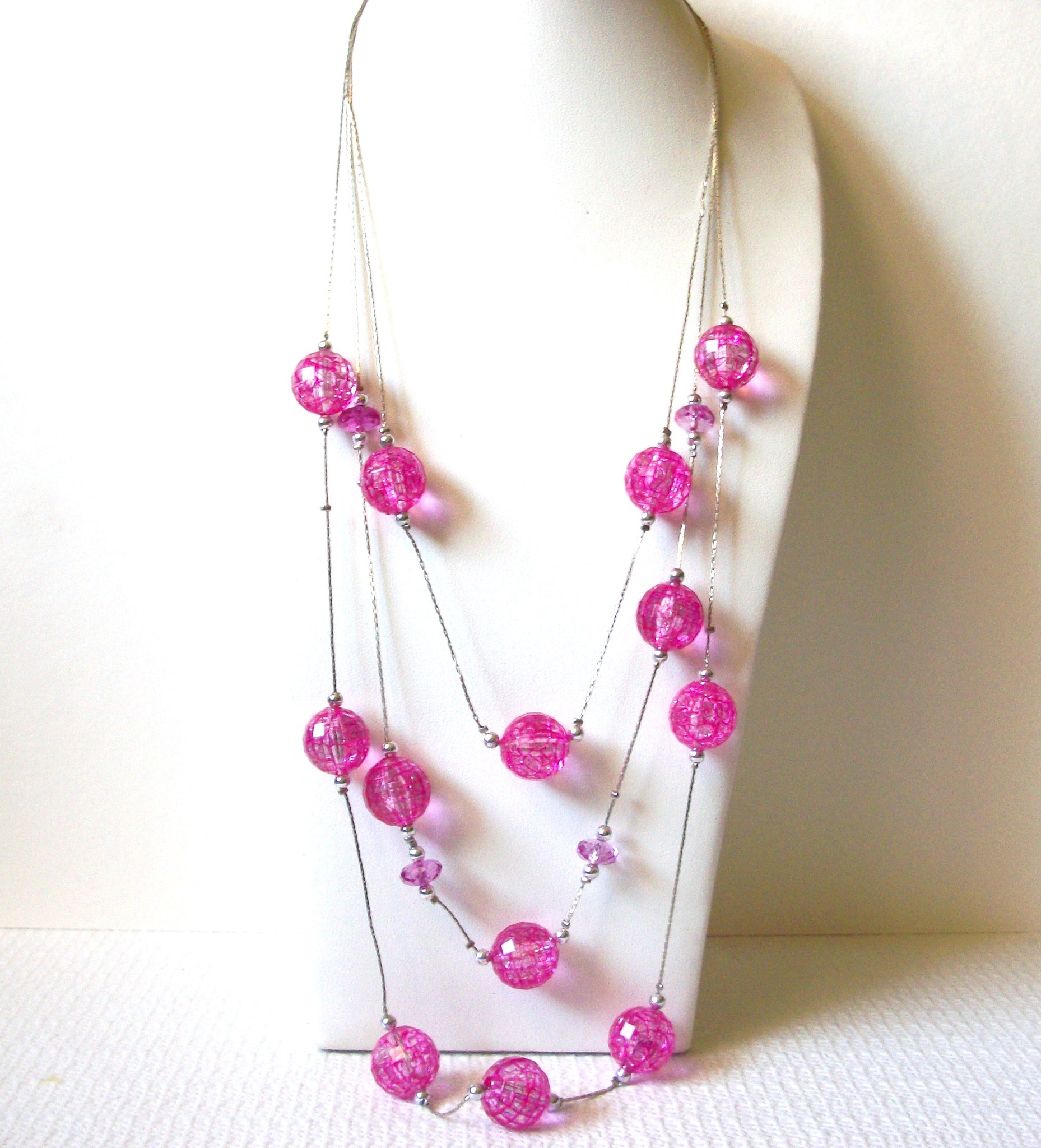 Retro Silver Pink Long Layered Necklace 92020