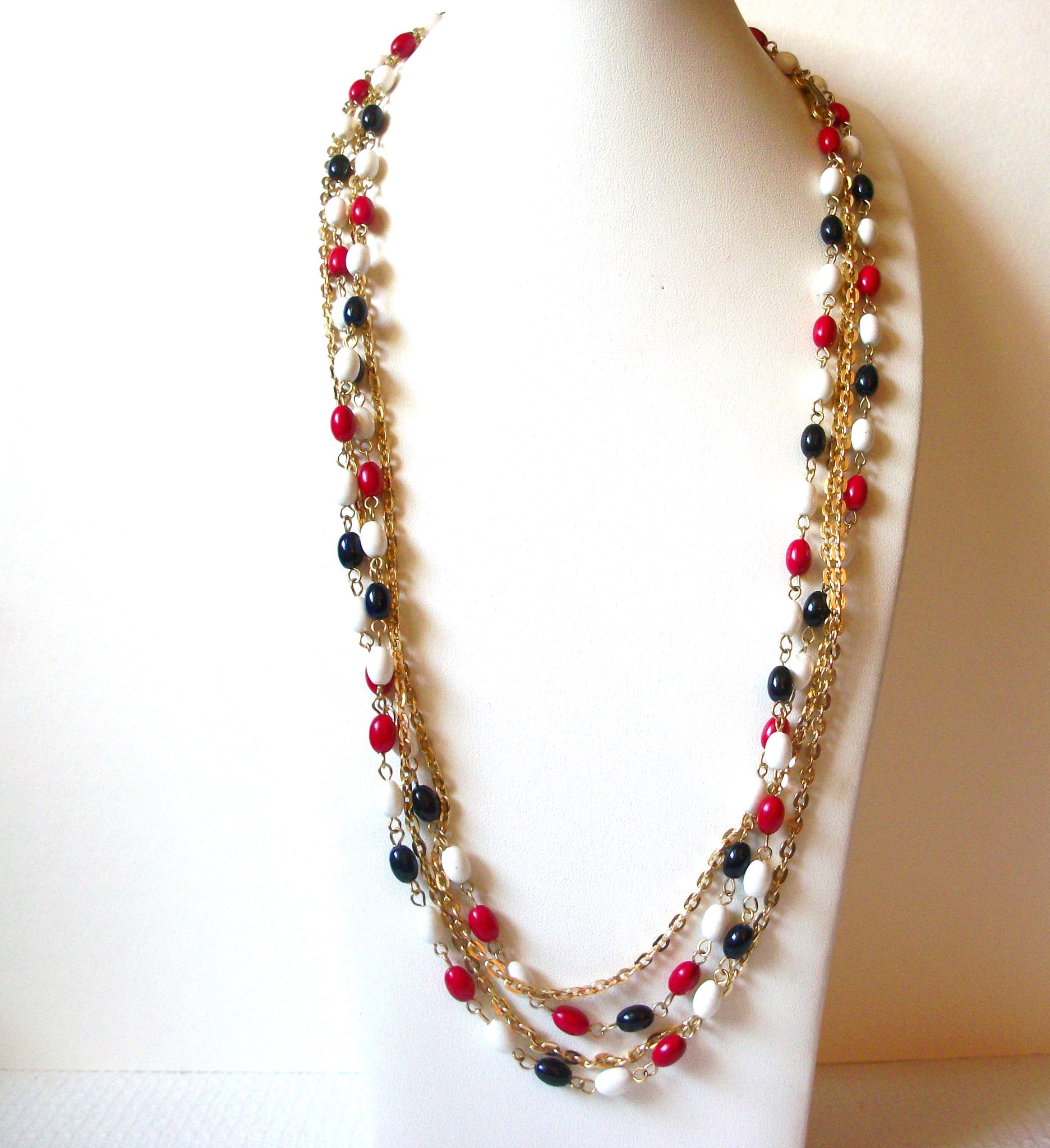 Retro Blue White Red Gold Long Necklace 92120