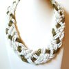 Vintage White Gold Braided Glass Necklace 92320