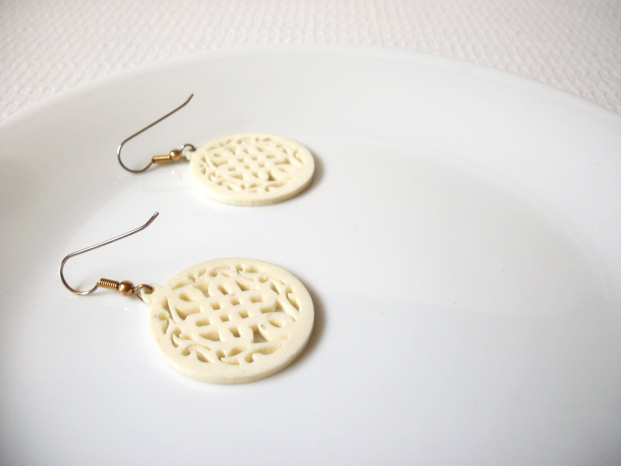 Vintage White Celluloid Earrings 92420
