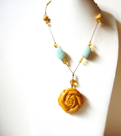 Vintage Carved Stone Rose Necklace 92420